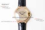 Perfect Replica Cartier Ballon Bleu Gold Diamond Dial Diamond Bezel Leather Watch 
